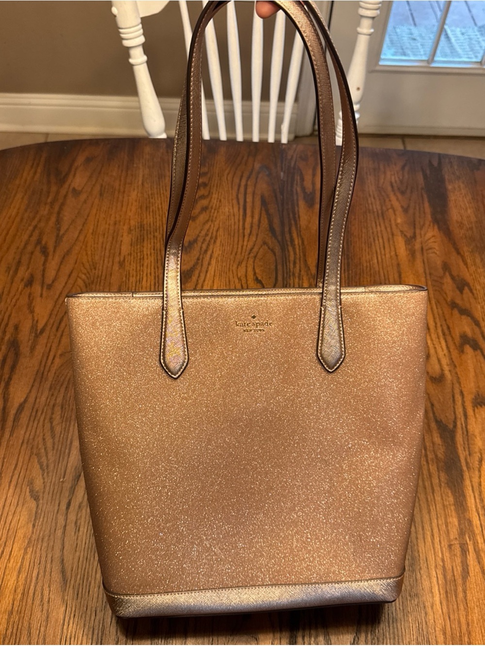 Kate spade new york Pink Glitter Metallic Tote Zip Closure Designer Shoulder Bag